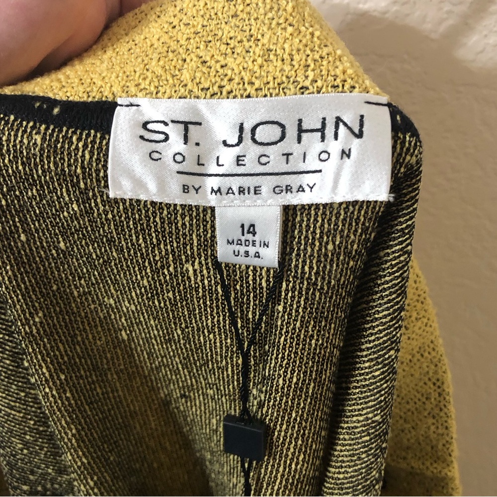 NWT St. John Collection Wool Blend Yellow & Black Textured Pencil Skirt Size 14 - Picture 2 of 6